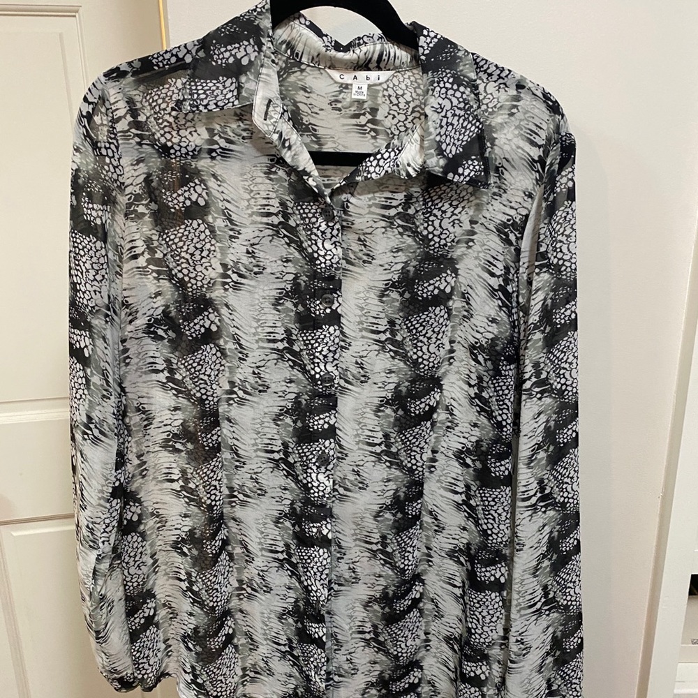 CAbi sheer blouse in snakeskin print- size M